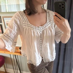 Free People 70s Style Peasant Style Crop Blouse Small